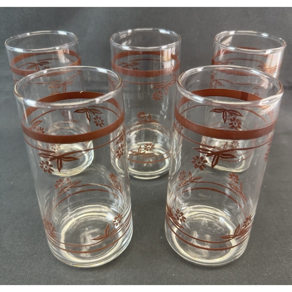 Lot Of 5 Vintage 1980s Sango Sahara Brown Glass Tumblers